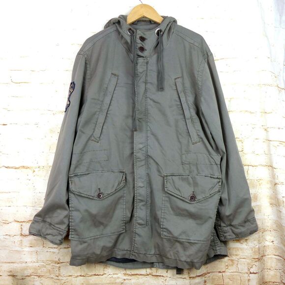 Z Brand Jacket Men L Baggy Olive Green Military Utility Parka Hooded Field Y2K - Picture 3 of 14